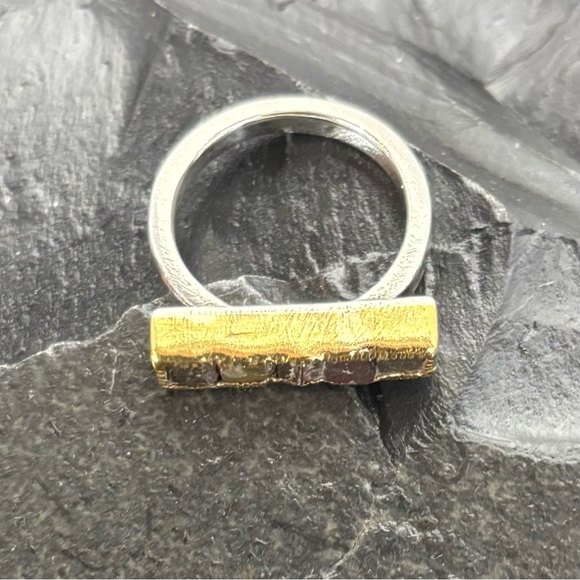 TODD REED 18k Gold w/ 5 Horizontal Rough Cut Diamonds Ring Size 7 - Picture 2 of 7